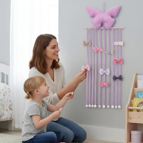 Long Bow Holder for Girls Hair Bow Organizer 31.5 Inch Pink Hanger Hair Accessories Storage Hanging Decoration for Girls Room Bedroom Living Room in Saudi Arabia