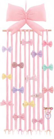 Long Bow Holder for Girls Hair Bow Organizer 31.5 Inch Pink Hanger Hair Accessories Storage Hanging Decoration for Girls Room Bedroom Living Room in Saudi Arabia