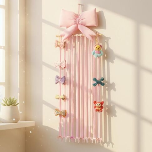 Long Bow Holder for Girls Hair Bow Organizer 31.5 Inch Pink Hanger Hair Accessories Storage Hanging Decoration for Girls Room Bedroom Living Room in Saudi Arabia