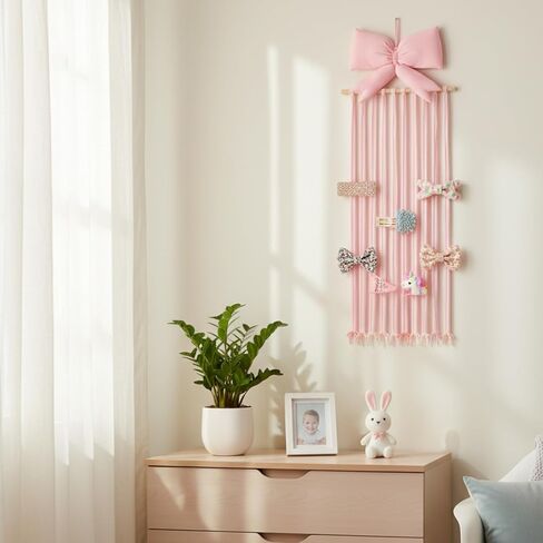 Long Bow Holder for Girls Hair Bow Organizer 31.5 Inch Pink Hanger Hair Accessories Storage Hanging Decoration for Girls Room Bedroom Living Room in Saudi Arabia