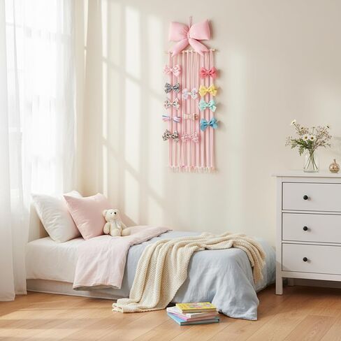 Long Bow Holder for Girls Hair Bow Organizer 31.5 Inch Pink Hanger Hair Accessories Storage Hanging Decoration for Girls Room Bedroom Living Room in Saudi Arabia