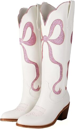 أحذية رعاة البقر البيضاء للسيدات مع ركبة القوس رعاة البقر الباشي in Kuwait