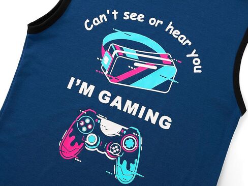 Tebbis Boys Summer Pajama Set ، 3 قطع Gamer PJS‌-أكمام قصيرة ، أعلى دبابات وسروال شورت ناعم صفراء النوم حجم 6-18 in Kuwait