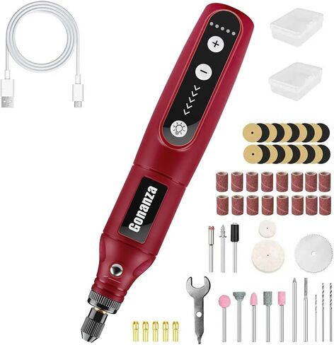 GONANZA Mini Cordless Rotary Tool Kit - 5-Speed, 3.7V Power Supply with LED Light 62 Accessories for Engraving, Sanding, Polishing, Type-C Rechargeable Perfect for DIY Crafts and Precision Work in Saudi Arabia