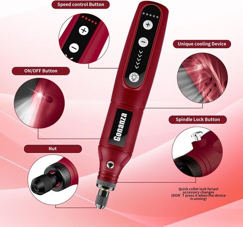 GONANZA Mini Cordless Rotary Tool Kit - 5-Speed, 3.7V Power Supply with LED Light 62 Accessories for Engraving, Sanding, Polishing, Type-C Rechargeable Perfect for DIY Crafts and Precision Work in Saudi Arabia