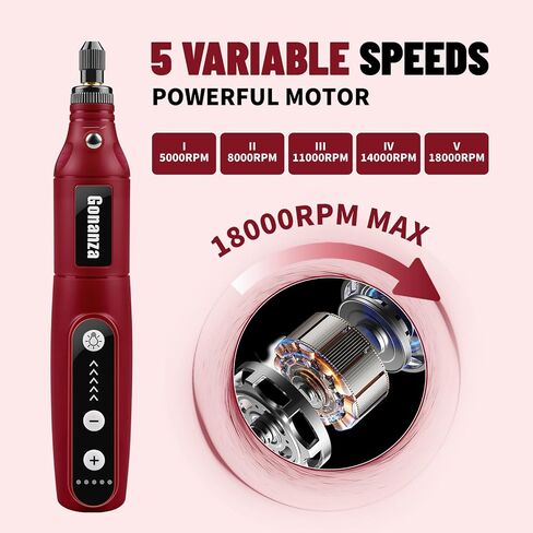 GONANZA Mini Cordless Rotary Tool Kit - 5-Speed, 3.7V Power Supply with LED Light 62 Accessories for Engraving, Sanding, Polishing, Type-C Rechargeable Perfect for DIY Crafts and Precision Work in Saudi Arabia