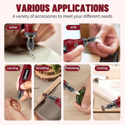 GONANZA Mini Cordless Rotary Tool Kit - 5-Speed, 3.7V Power Supply with LED Light 62 Accessories for Engraving, Sanding, Polishing, Type-C Rechargeable Perfect for DIY Crafts and Precision Work in Saudi Arabia