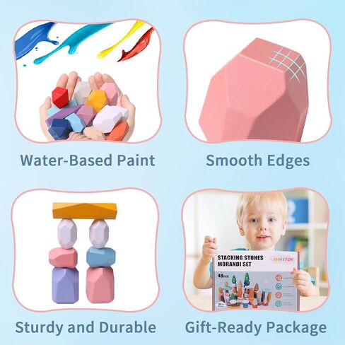 YHHYTOY 40 PCS Wooden Stacking Rocks Building Blocks Forest Theme, Sensory Learning Montessori Toys for 3 4 5 Year Old Kids, Preschool Educational STEM Toys Toddler Games Birthday Gifts for Girls Boys in Saudi Arabia