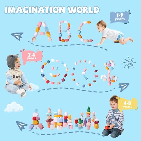 YHHYTOY 40 PCS Wooden Stacking Rocks Building Blocks Forest Theme, Sensory Learning Montessori Toys for 3 4 5 Year Old Kids, Preschool Educational STEM Toys Toddler Games Birthday Gifts for Girls Boys in Saudi Arabia