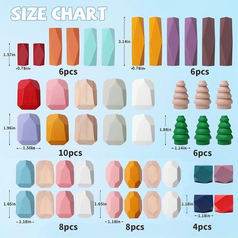 YHHYTOY 40 PCS Wooden Stacking Rocks Building Blocks Forest Theme, Sensory Learning Montessori Toys for 3 4 5 Year Old Kids, Preschool Educational STEM Toys Toddler Games Birthday Gifts for Girls Boys in Saudi Arabia