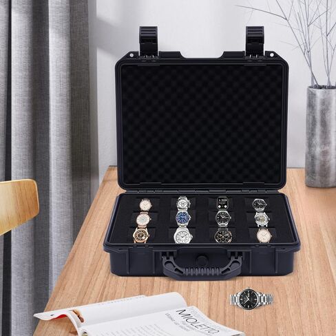12-slot Watch Display Case, Watch Carry Organizer, Travel Storage Protection Shockproof Pressure, Travel & Storage Watch Case for Men, Watch Enthusiasts, Collectors, Space Saving (Blue) in Kuwait