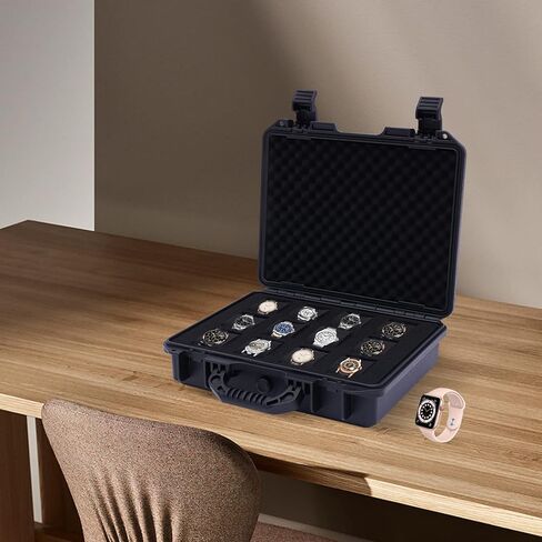 12-slot Watch Display Case, Watch Carry Organizer, Travel Storage Protection Shockproof Pressure, Travel & Storage Watch Case for Men, Watch Enthusiasts, Collectors, Space Saving (Blue) in Kuwait