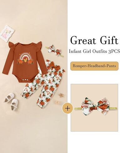 ملابس طفلة الأطفال حديثي الولادة كشكش القطن رومبير + سراويل زهرية + مجموعات عصابة الخريف ملابس الشتاء in Kuwait