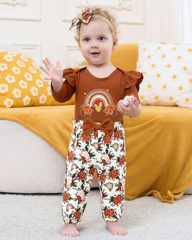 ملابس طفلة الأطفال حديثي الولادة كشكش القطن رومبير + سراويل زهرية + مجموعات عصابة الخريف ملابس الشتاء in Kuwait