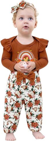 ملابس طفلة الأطفال حديثي الولادة كشكش القطن رومبير + سراويل زهرية + مجموعات عصابة الخريف ملابس الشتاء in Kuwait