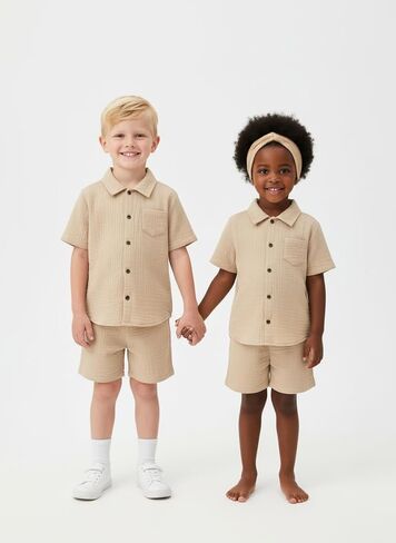 OPTRANEST Toddler Baby Boy Summer Clothes Color Block Short Sleeve Button-down Shirt Tops + Cotton Pants Outfit Set in Saudi Arabia