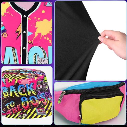WILDPARTY 80s 90s Outfit for Women Baseball Jersey Shirt Shorts Fanny Pack Retro Party Costume Repper Accessories in Kuwait
