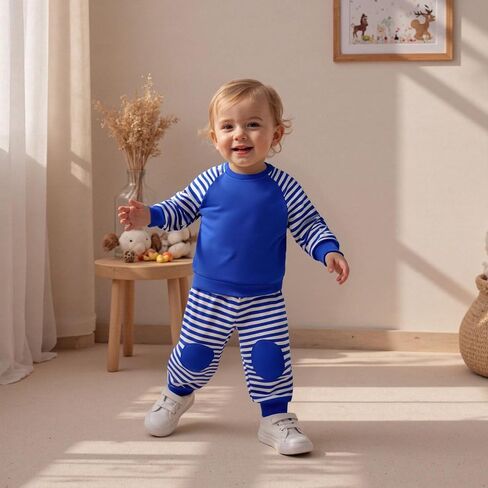 wdehow Toddler Baby Boy Fall Clothes Dinosaur Embroidered Long Sleeve Sweatshirt Elastic Waist Pant Set Winter Outfits in Saudi Arabia