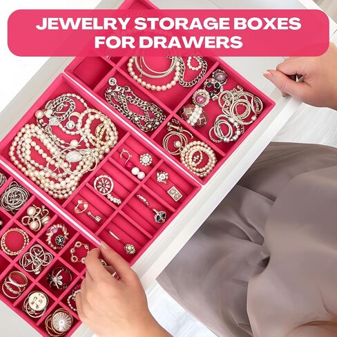 16 Pcs Stackable Jewelry Organizer for Drawer Velvet Jewelry Tray with Dividers Earring Holder & Ring Display Box Fits 8.4 x 5 x 1 Drawer Necklace Storage for Women, Girls (beige, 16 Styles) in Saudi Arabia