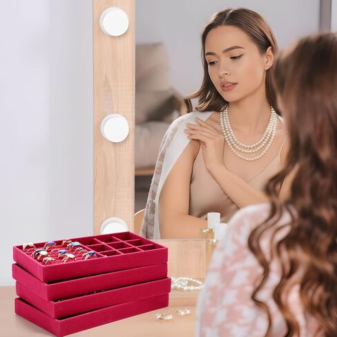 16 Pcs Stackable Jewelry Organizer for Drawer Velvet Jewelry Tray with Dividers Earring Holder & Ring Display Box Fits 8.4 x 5 x 1 Drawer Necklace Storage for Women, Girls (beige, 16 Styles) in Saudi Arabia
