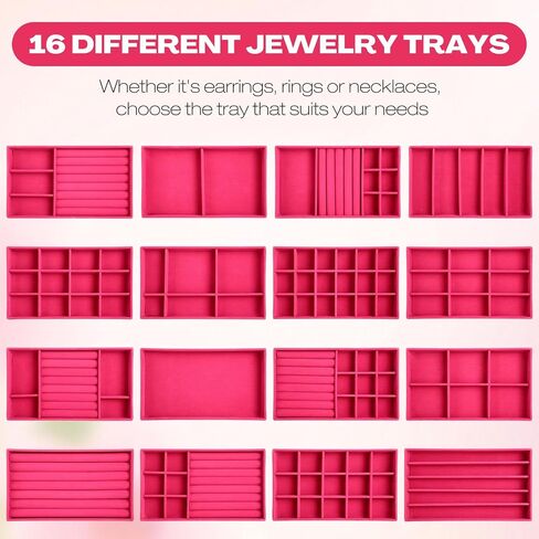 16 Pcs Stackable Jewelry Organizer for Drawer Velvet Jewelry Tray with Dividers Earring Holder & Ring Display Box Fits 8.4 x 5 x 1 Drawer Necklace Storage for Women, Girls (beige, 16 Styles) in Saudi Arabia