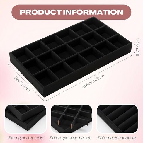 16 Pcs Stackable Jewelry Organizer for Drawer Velvet Jewelry Tray with Dividers Earring Holder & Ring Display Box Fits 8.4 x 5 x 1 Drawer Necklace Storage for Women, Girls (beige, 16 Styles) in Saudi Arabia