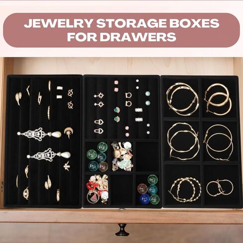 16 Pcs Stackable Jewelry Organizer for Drawer Velvet Jewelry Tray with Dividers Earring Holder & Ring Display Box Fits 8.4 x 5 x 1 Drawer Necklace Storage for Women, Girls (beige, 16 Styles) in Saudi Arabia