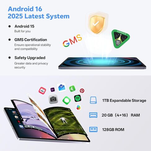 2025 Android 15 Tablet مع لوحة المفاتيح ، 16 جيجابايت+128 جيجابايت 11 بوصة أوكترا ثماني 2 في 1 أقراص مزدوجة الكاميرا 5+13 ميجابكسل ، 5g/2.4g واي فاي ، 8000 مللي أمبير ، BT5.0 ، GMS معتمدة ، مع الماوس ، الحالة ، القلم ، (رمادي) in Kuwait