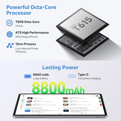 2025 Android 15 Tablet مع لوحة المفاتيح ، 16 جيجابايت+128 جيجابايت 11 بوصة أوكترا ثماني 2 في 1 أقراص مزدوجة الكاميرا 5+13 ميجابكسل ، 5g/2.4g واي فاي ، 8000 مللي أمبير ، BT5.0 ، GMS معتمدة ، مع الماوس ، الحالة ، القلم ، (رمادي) in Kuwait
