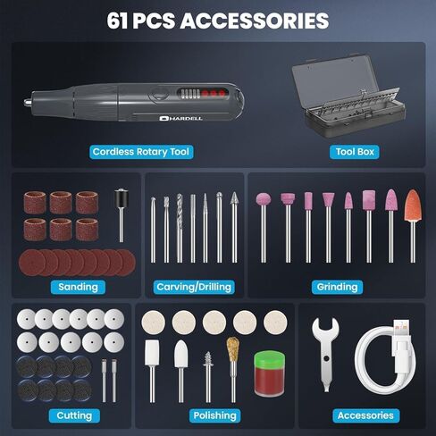 مجموعة أدوات دوار هارديل كولس لليسكس ، أداة دوارة ذات 6 سرعات مع شاشة رقمية وشحنة USB-C ، موتول متعدد الوظائف مع إكسسوارات 80pcs للنحت ، الصنفرة ، تلميع الحرف DIY in Kuwait
