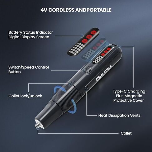 مجموعة أدوات دوار هارديل كولس لليسكس ، أداة دوارة ذات 6 سرعات مع شاشة رقمية وشحنة USB-C ، موتول متعدد الوظائف مع إكسسوارات 80pcs للنحت ، الصنفرة ، تلميع الحرف DIY in Kuwait