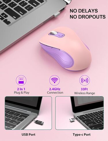 Trueque Wireless Mouse E702 2.4GHz Portable Computer Mouse with USB Receiver, Comfortable Silent Mice for Laptop, Chromebook, PC, Notebook, Desktop, Windows, Mac (Blue&Pink) in Kuwait