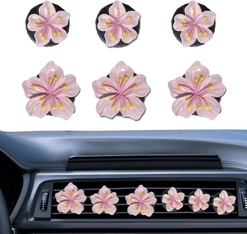 NIIIYTYB 6Pcs Cute Car Air Freshener Vent Clips Flower Air Vent Clips for Fresheners Pink Hawaiian Hibiscus and Cherry Blossom Car Accessories Aesthetic Interior Decor for Women Peach Blossom in Kuwait