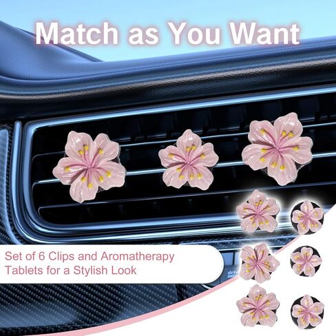 NIIIYTYB 6Pcs Cute Car Air Freshener Vent Clips Flower Air Vent Clips for Fresheners Pink Hawaiian Hibiscus and Cherry Blossom Car Accessories Aesthetic Interior Decor for Women Peach Blossom in Kuwait