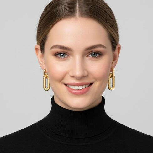 Gold Paperclip Earrings for Women 18K Gold Plated Oval Hoops Earring Rectangle Earrings Square Hoops U Shape Link Hoops Earrings Chunky Hoop Earrings in Kuwait