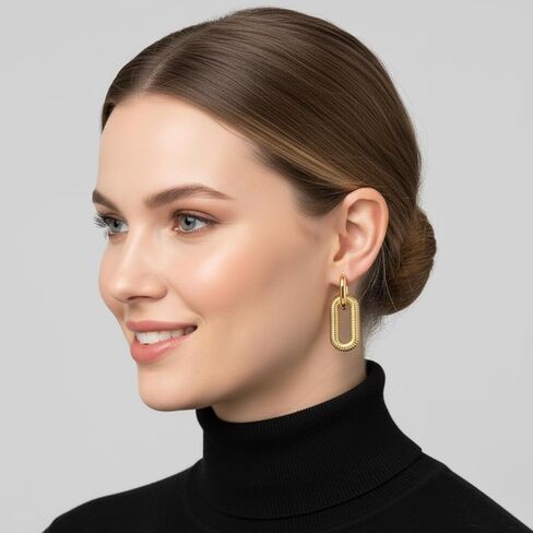 Gold Paperclip Earrings for Women 18K Gold Plated Oval Hoops Earring Rectangle Earrings Square Hoops U Shape Link Hoops Earrings Chunky Hoop Earrings in Kuwait