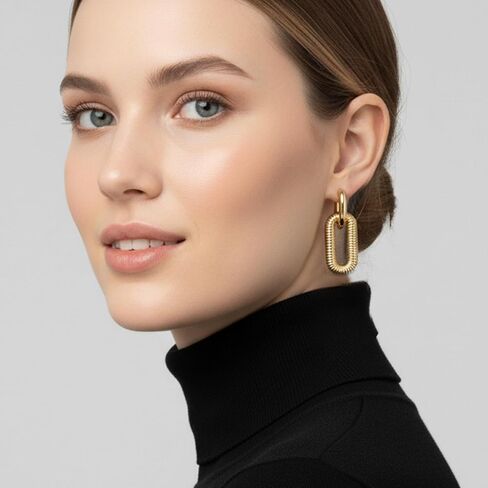 Gold Paperclip Earrings for Women 18K Gold Plated Oval Hoops Earring Rectangle Earrings Square Hoops U Shape Link Hoops Earrings Chunky Hoop Earrings in Kuwait