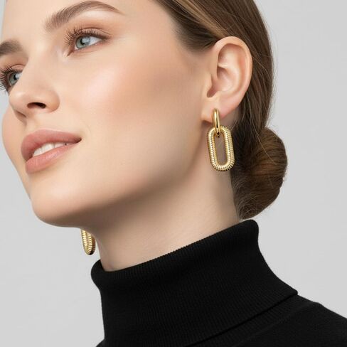 Gold Paperclip Earrings for Women 18K Gold Plated Oval Hoops Earring Rectangle Earrings Square Hoops U Shape Link Hoops Earrings Chunky Hoop Earrings in Kuwait
