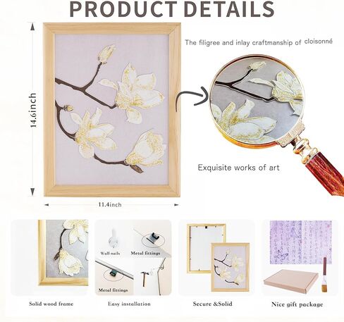الخشب العام مؤطرة الجدار الفن لغرفة المعيشة المصنوعة يدويًا التقليدية الصينية المصنوعة يدويًا من Cloisonne Tulip لوحات زهرة الصور على الحائط لزخارف غرفة نوم ديكور منزل مقاوم للماء الأمهات يوم 10.8 "x14" x0.6 "عمل فني in Kuwait