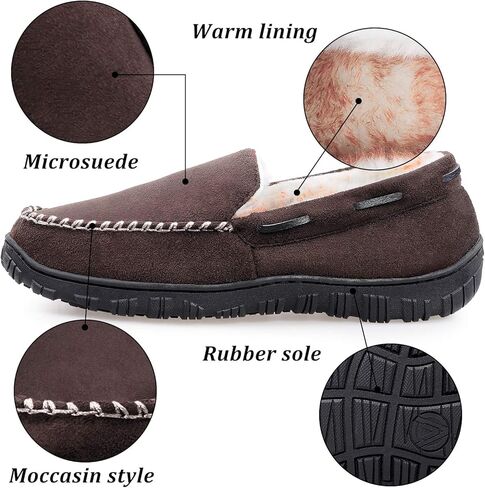 MIXIN Men's Moccasin Slippers Warm Fuzzy House Shoes with Memory Foam & Non-Slip Sole, Indoor/Outdoor Winter Comfort for Men in Kuwait