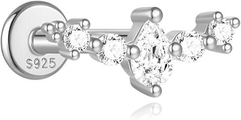 16G Dangle Helix Piercing Jewelry 1PC 925 Solid Silver 14K Gold Plated Conch Tragus Cartilage Earring Flat Back Stud Internally Threaded Ear Ring 8mm Gifts for Her Cubic Zirconia White Opal in Kuwait