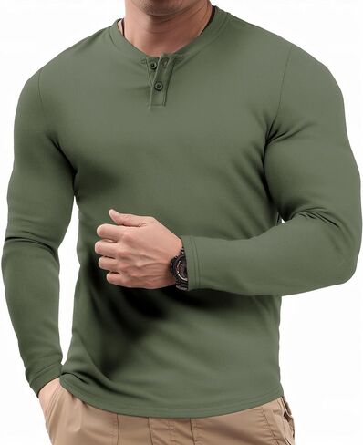 JMIERR Mens Muscle Slim Henley Shirt Button V-Neck Long Sleeve Gym Workout Athletic T Shirts in Saudi Arabia