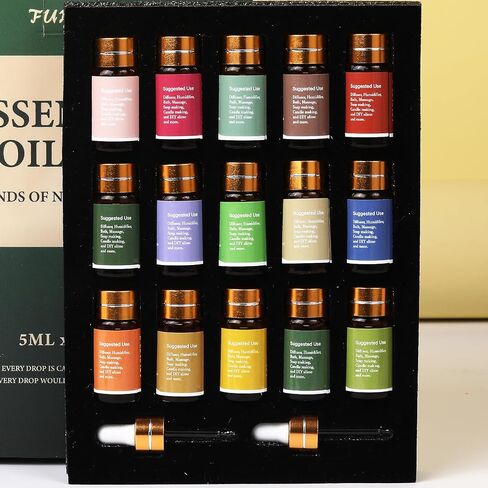 زيوت أساسية من قبل Fuhitim ، 15 PCS مجموعة الزيوت الأساسية - للناشر ، التدليك ، رائحة زيت العطر لشمعة DIY وصنع الصابون (15 * 5 مل) in Kuwait