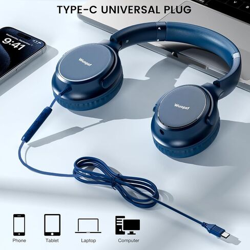 USB C Headphones Wired, Over Ear Wired Headphones with Microphone, Volume Control, HD Stereo Sound, Foldable Type C Headset for iPhone 16, Samsung, Laptop, Gaming, Travel in Saudi Arabia