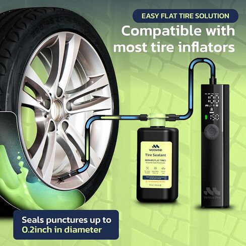 Woowind Tire Sealant Instant Flat Tire Repair Kit (15.22oz) – Seals Punctures Up to 0.236Inch for Cars, Trucks & SUVs – TPMS Safe, No Tools Needed, All-Weather, Works with Most Inflators, Drive 125mi in Saudi Arabia