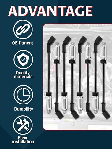 High-Performance 8.0mm Spark Plug Wire Set for 1999-2006 Chevy Silverado/GMC Sierra/Tahoe/Yukon - Durable Ignition Wires Without Heat Shield (Black) - Model 9748HH in Kuwait