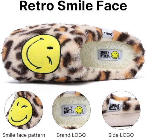Womens Mens Smile Face Slippers Soft Plush House Slippers Retro Happy Slip-On Slides Winter Warm Comfy Memory Foam Fluffy Indoor Outdoor Shoes in Saudi Arabia