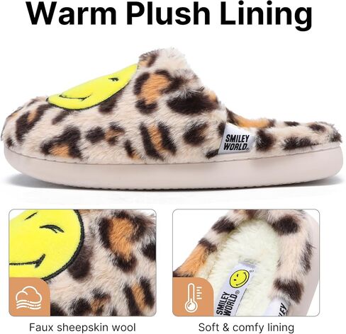 Womens Mens Smile Face Slippers Soft Plush House Slippers Retro Happy Slip-On Slides Winter Warm Comfy Memory Foam Fluffy Indoor Outdoor Shoes in Saudi Arabia