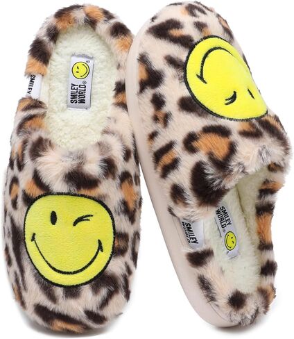 Womens Mens Smile Face Slippers Soft Plush House Slippers Retro Happy Slip-On Slides Winter Warm Comfy Memory Foam Fluffy Indoor Outdoor Shoes in Saudi Arabia