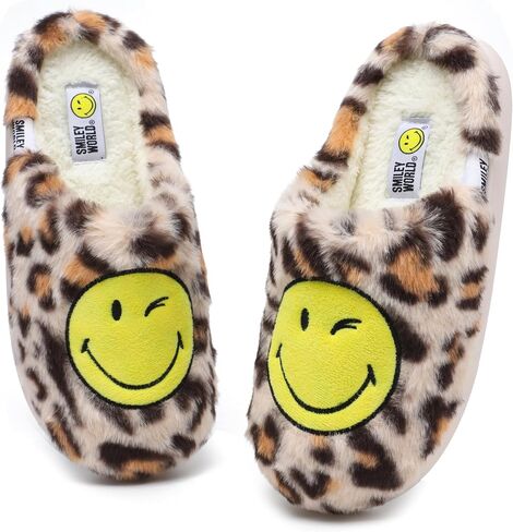 Womens Mens Smile Face Slippers Soft Plush House Slippers Retro Happy Slip-On Slides Winter Warm Comfy Memory Foam Fluffy Indoor Outdoor Shoes in Saudi Arabia